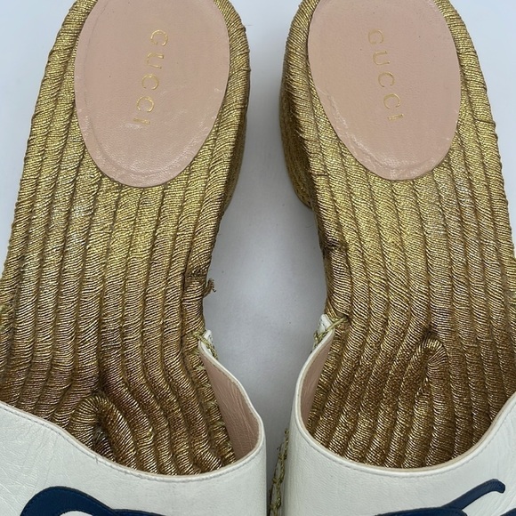Gucci Ivory Gold GG interlocking heeled espadrille mules 37 - Picture 2 of 8
